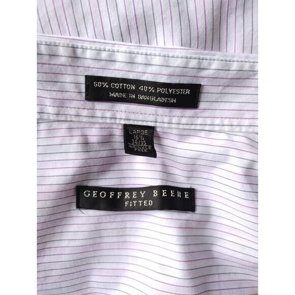 Geoffrey Beene Men's Slim Fit Dress Shirt, Size L, White and Purple Stripe. - Picture 3 of 9